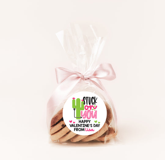 Stuck On You Valentine's Day Stickers - Personalized Valentine Round Sticker Labels - Classroom Valentines for School