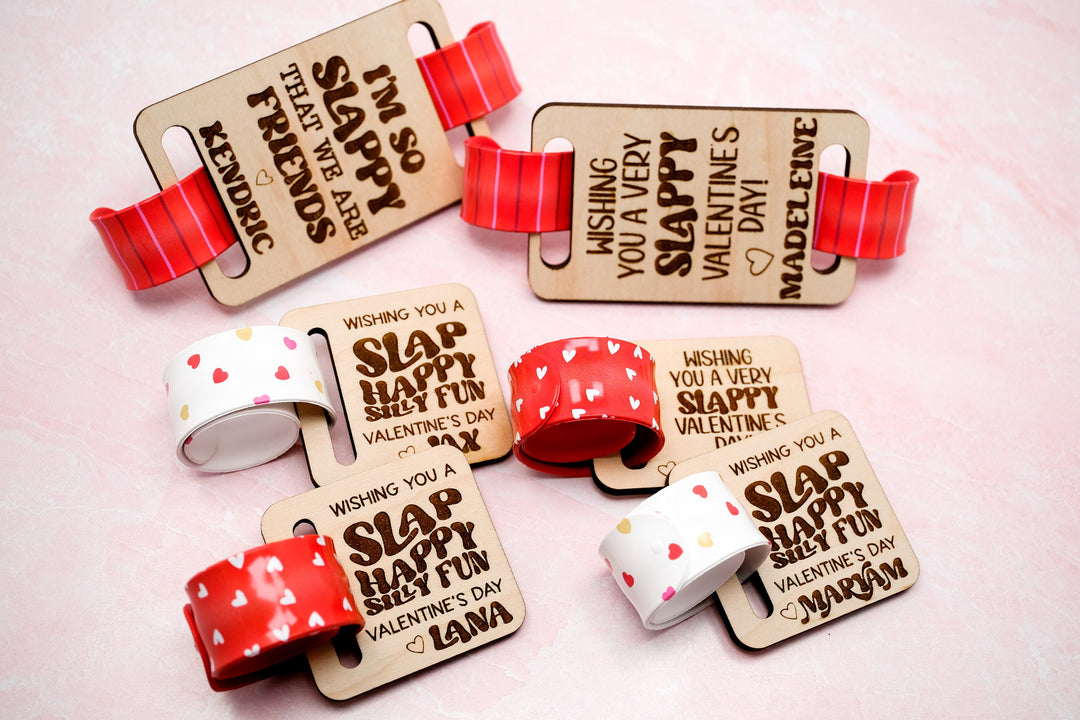 Personalized Class Valentine Slap Bracelet Cards | Candy Free Favors for Classroom Valentine's Day Party