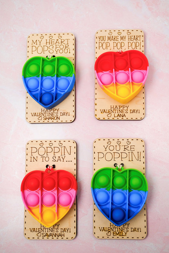 Personalized Class Valentine Pop It Cards | Candy Free Favors for Classroom Valentine's Day Party