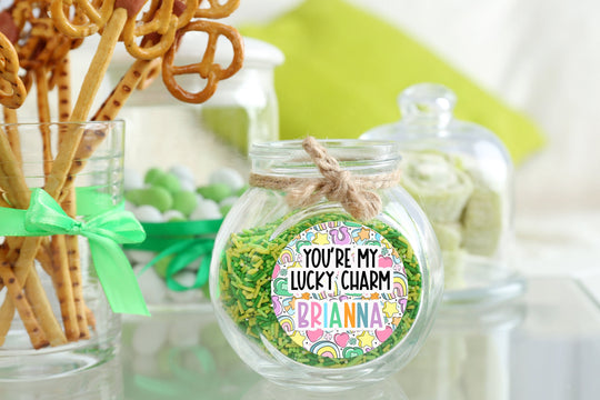 St. Patricks Day Stickers, Personalized Lucky Charm Round Stickers, St. Patrick's Day Classroom Stickers, Treat Bag Stickers