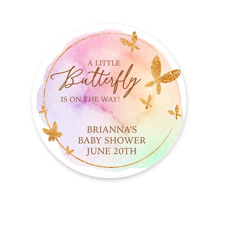 Butterfly Baby Shower Stickers, Rainbow Butterfly is on the Way Labels, Personalized Butterfly Gift Stickers, Favor Bag Labels