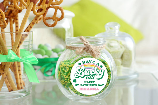 St. Patricks Day Stickers, Personalized Have a Lucky Day Round Stickers, St. Patrick's Day Classroom Stickers, Treat Bag Stickers