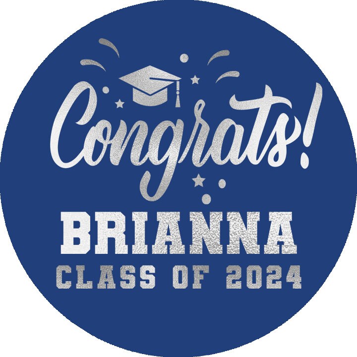 Personalized Graduation Stickers for Chocolate Kisses Candy, Graduation Favor Silver Blue, Graduation Party Decorations, Class of 2025