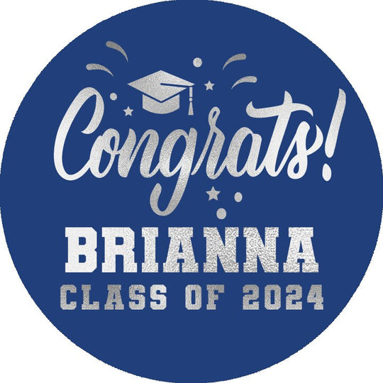 Personalized Graduation Stickers for Chocolate Kisses Candy, Graduation Favor Silver Blue, Graduation Party Decorations, Class of 2025
