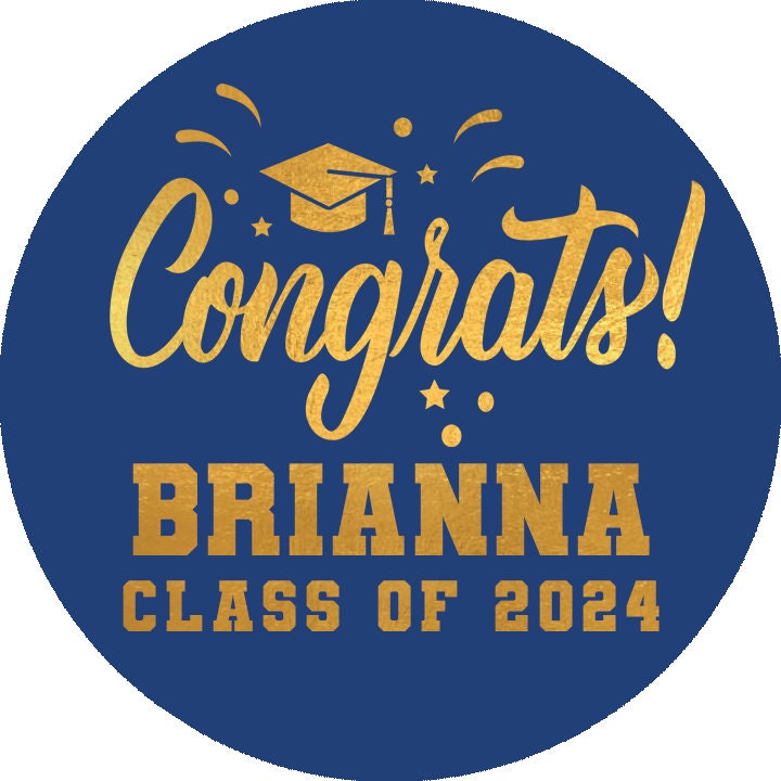Personalized Graduation Stickers for Chocolate Kisses Candy, Graduation Favor Gold Blue, Graduation Party Decorations, Class of 2025