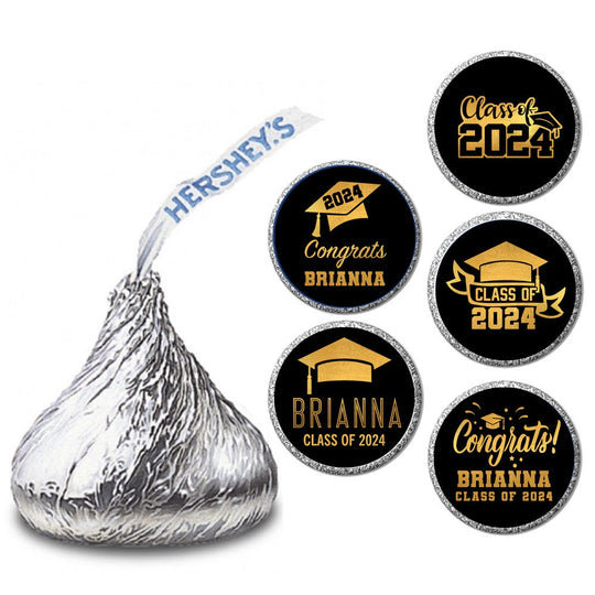 Personalized Graduation Stickers for Chocolate Kisses Candy, Graduation Favor Gold Black, Graduation Party Decorations, Class of 2025
