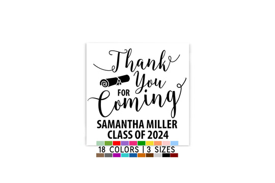 Thank You For Coming Graduation Square Stickers, Personalized Graduation Favor Square Labels, Class of 2025 Senior Labels, Diploma Gift Idea