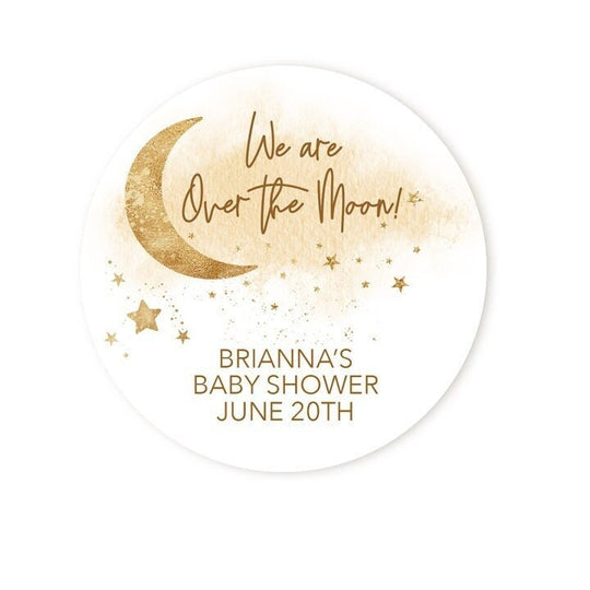 Moon Baby Shower Favor Stickers, Thank You Labels, Twinkle Twinkle Little Star Favors, Moon And Stars Baby Shower Gold, Baby Shower Labels