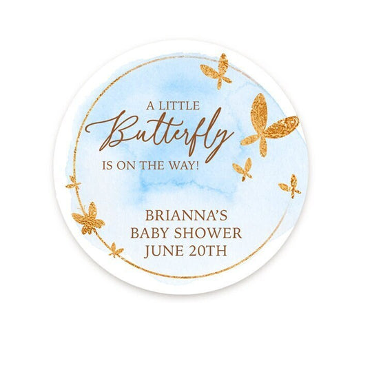 Butterfly Baby Shower Stickers, A Little Butterfly is on His Way Labels, Personalized Butterfly Gift Stickers, Favor Bag Labels