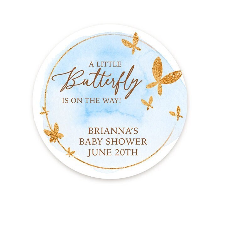 Butterfly Baby Shower Stickers, A Little Butterfly is on His Way Labels, Personalized Butterfly Gift Stickers, Favor Bag Labels