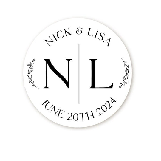 Wedding Couple Initial Floral Stickers, Personalized Monogram Wedding Favor Label, Save the Date, Favor Candy Sticker, Groom Bride Idea