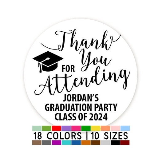 Thank You For Attending Graduation Stickers, Personalized Grad Party Favor Labels, Decor for Bag, Candy, Seals, Congrats Class of 2025