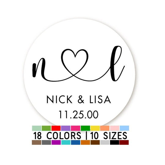 Wedding Couple Initial Heart Stickers, Personalized Monogram Wedding Favor Labels, Heart Monogram Stickers, Favor Candy Sticker, Groom Bride
