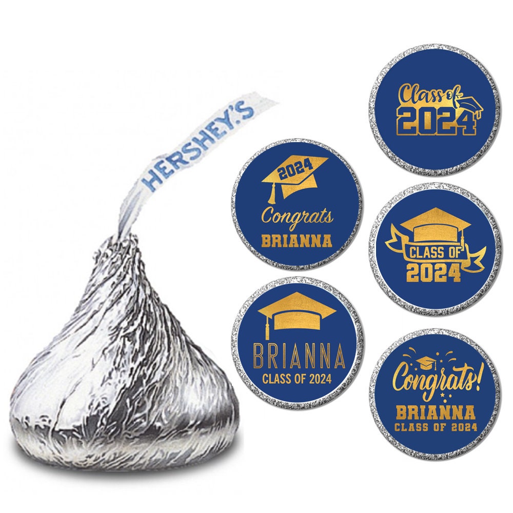 Personalized Graduation Stickers for Chocolate Kisses Candy, Graduation Favor Gold Blue, Graduation Party Decorations, Class of 2025