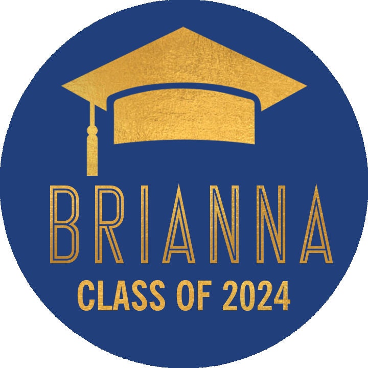 Personalized Graduation Stickers, Blue & Gold Foil Chocolate Candy Favors, Class of 2026