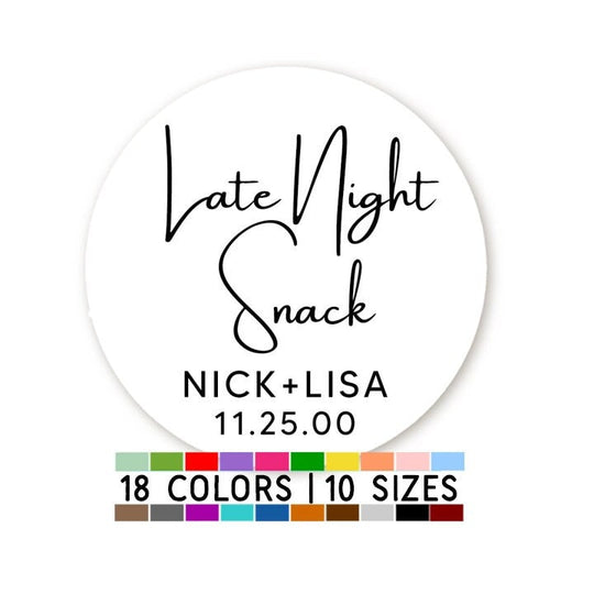Late Night Snack Personalized Stickers, Wedding Midnight Snack Labels, Wedding Treat Bag Party Stickers, Wedding Treat Bags