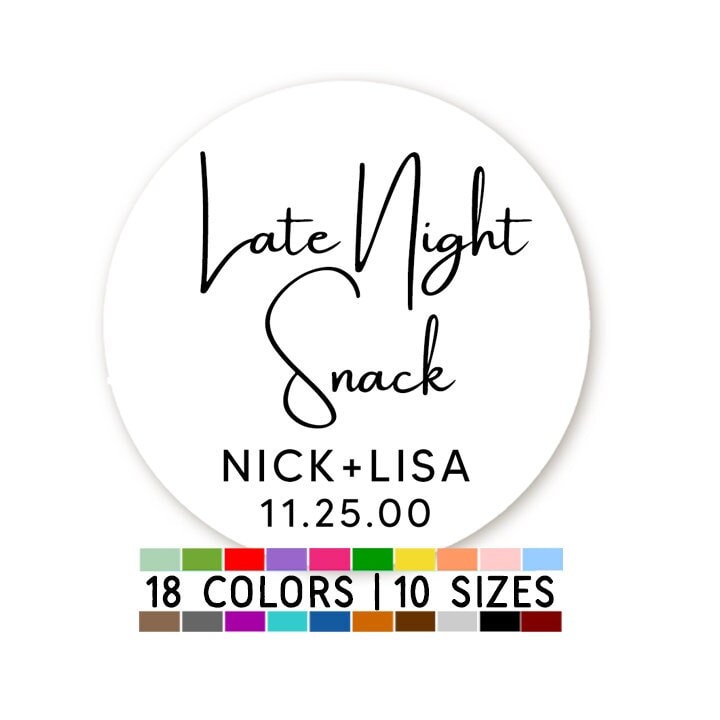 Late Night Snack Personalized Stickers, Wedding Midnight Snack Labels, Wedding Treat Bag Party Stickers, Wedding Treat Bags