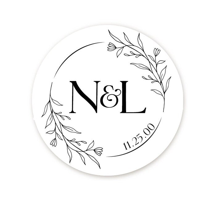 Wedding Couple Initial Floral Stickers, Personalized Monogram Wedding Favor Labels, Wedding Hotel Bag, Favor Candy Sticker, Groom Bride Idea