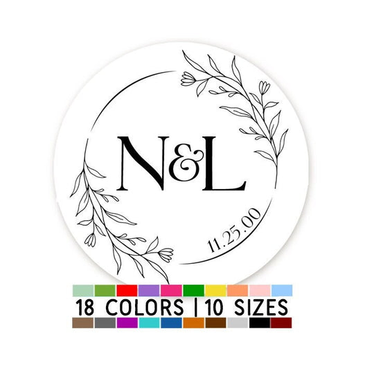 Wedding Couple Initial Floral Stickers, Personalized Monogram Wedding Favor Labels, Wedding Hotel Bag, Favor Candy Sticker, Groom Bride Idea