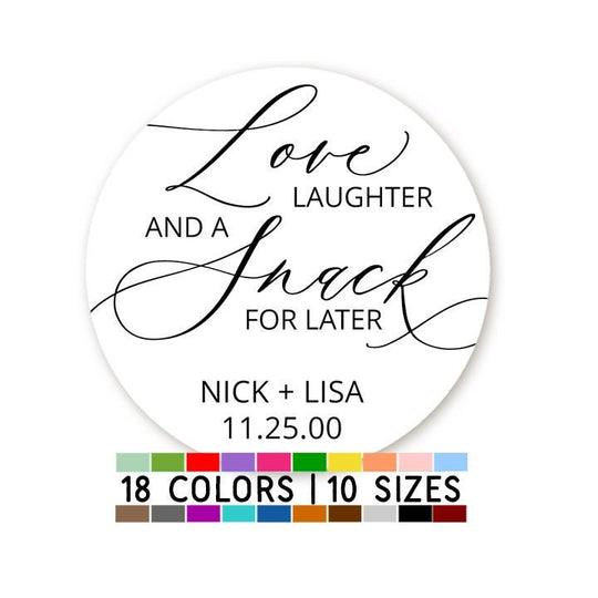 Love, Laughter And A Snack For Later Stickers, Modern Wedding Favor, Wedding Stickers, Personalized Wedding Stickers, Cookie Favor Stickers