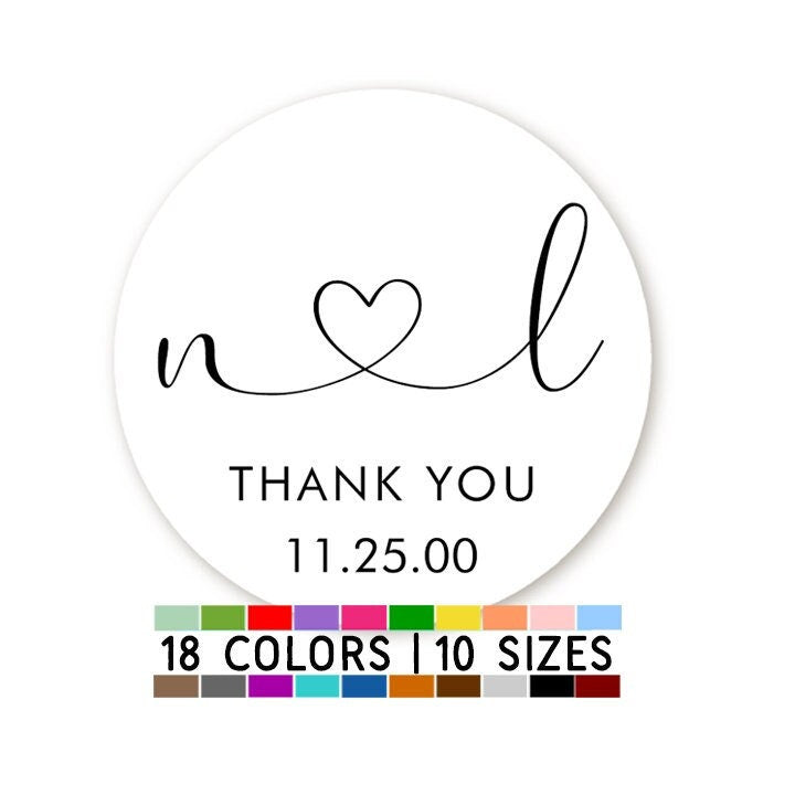 Wedding Couple Initial Heart Stickers, Personalized Monogram Wedding Favor Labels, Thank you for Attending, Favor Candy Sticker, Groom Bride