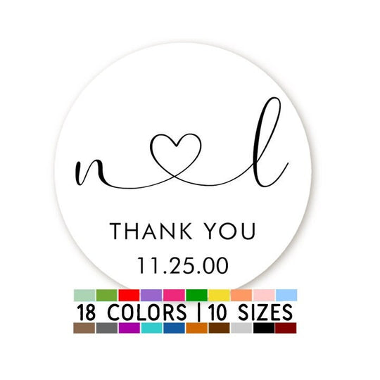 Wedding Couple Initial Heart Stickers, Personalized Monogram Wedding Favor Labels, Thank you for Attending, Favor Candy Sticker, Groom Bride