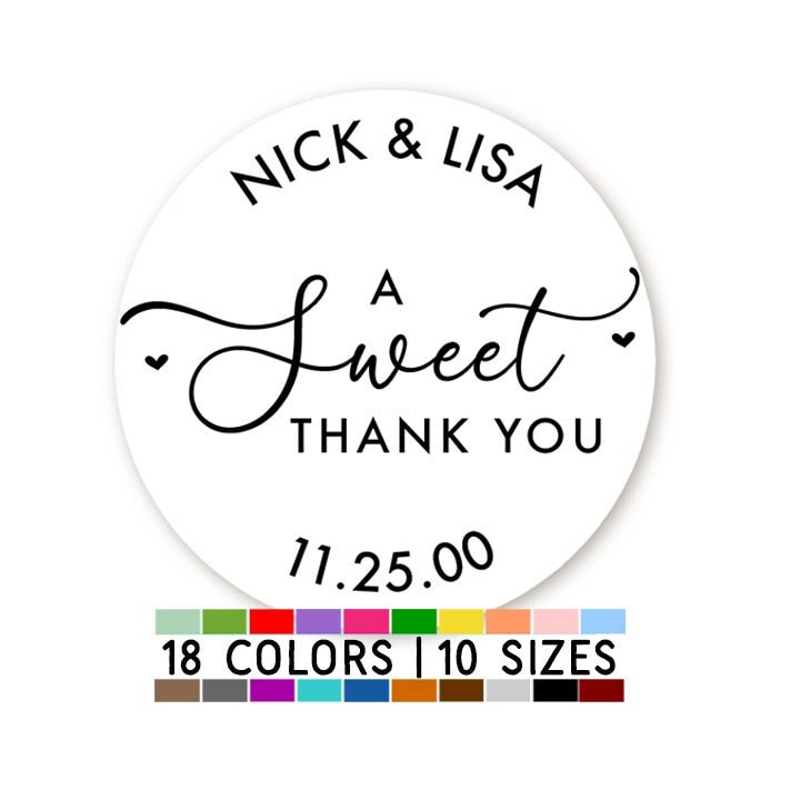A Sweet Thank You Favor Stickers, Wedding Favor Sticker, Bridal Shower Favor Label, Wedding Sweets Desserts Favors Stickers, Bride Groom Tag