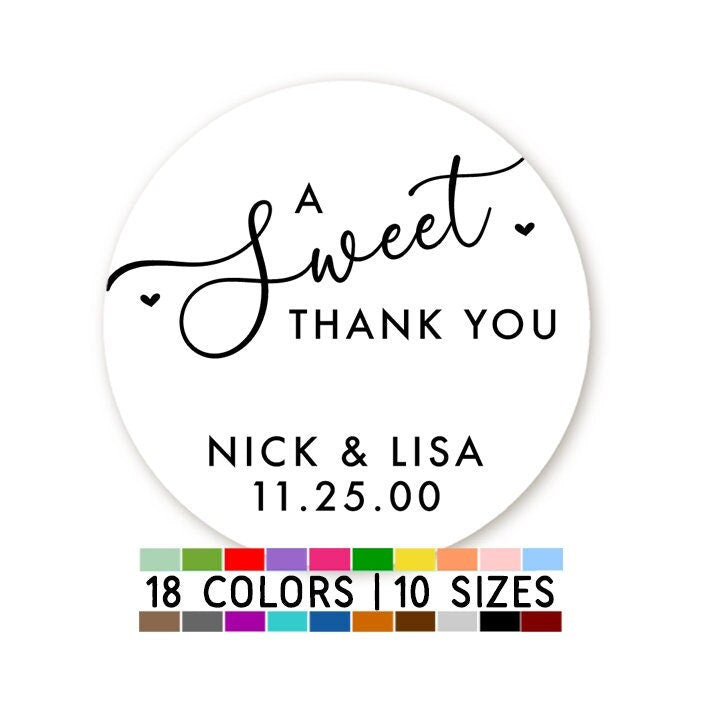 A Sweet Thank You Favor Stickers, Wedding Guest Sticker, Bridal Shower Favor Label, Wedding Sweets Desserts Favors Stickers, Bride Groom Tag