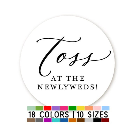 Toss at the Newlyweds Sticker, Wedding Petal Confetti Favor Bag Cone Toss Stickers, Wedding Favor Stickers