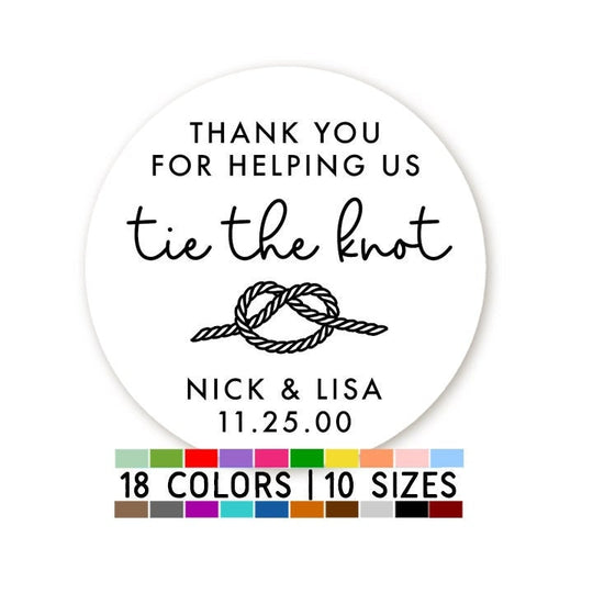 Thank You For Helping Us Tie The Knot Labels, Personalized Wedding Stickers, Wedding Pretzel Favors, Wedding Favor Label, Treat Bag Stickers