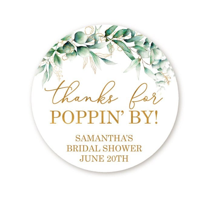 Thanks for Poppin' By Favor Stickers, Bridal Shower Popcorn Favor, Thank You Stickers, Personalized Baby Shower Favor, Wedding Stickers