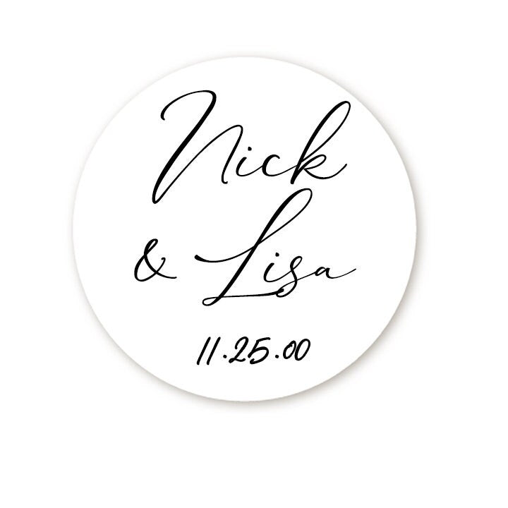 Wedding Couple Name Date Sticker, Personalized Script Wedding Stickers, Printed Wedding Stickers with Custom Fonts and Colors