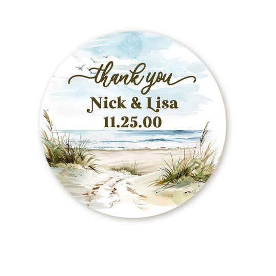 Ocean Beach Stickers, Personalized Watercolor Ocean Waves Wedding Favor Labels, Summer Thank You Stickers