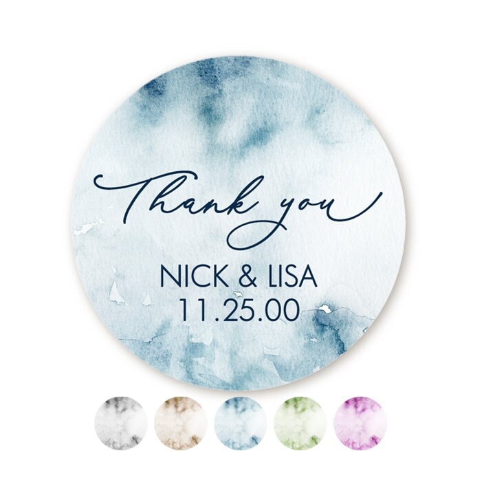 Watercolor Navy Blue Wedding Favor Stickers, Bridal Shower Sticker Favors,  Blush Watercolor Thank You Stickers, Wedding Favor Sticker Label