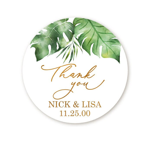 Tropical Palm Tree Stickers, Personalized Green Palm Leaf Wedding Labels, Summer Stickers, Beach Palm Favor Stickers