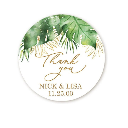 Tropical Palm Tree Stickers, Personalized Green Palm Leaf Wedding Labels, Summer Stickers, Beach Palm Favor Stickers