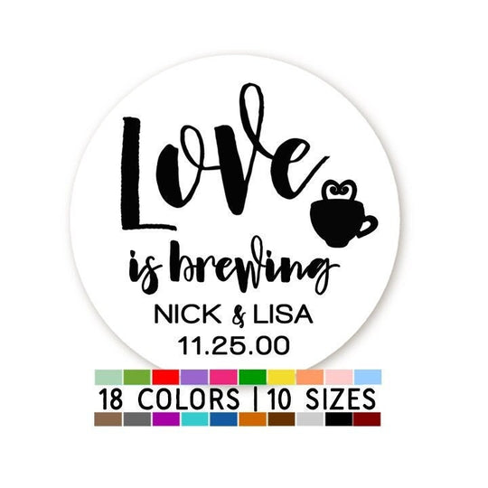 Love is Brewing Bridal Shower Stickers, Thank You Stickers, Wedding Favor Sticker Labels, Personalized Party Favors
