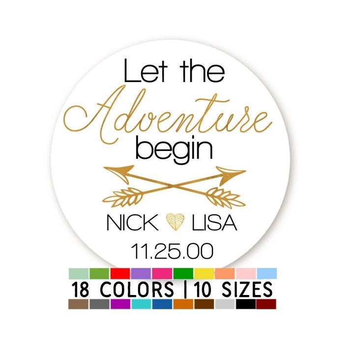 Personalized Bridal Shower Stickers, Adventure Theme, Wedding Favor Labels