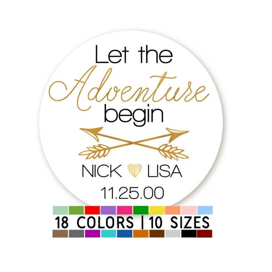 Let the Adventure Begin Bridal Shower Stickers, Thank You Stickers, Wedding Favor Sticker Labels, Personalized Party Favors