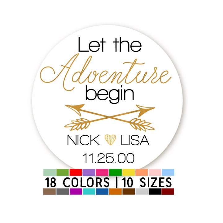 Let the Adventure Begin Bridal Shower Stickers, Thank You Stickers, Wedding Favor Sticker Labels, Personalized Party Favors