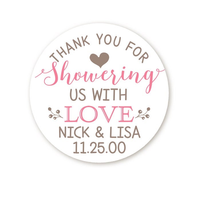 Thank You For Showering Us With Love Bridal Shower Stickers, Thank You Stickers, Wedding Favor Sticker Labels, Personalized Party Favors