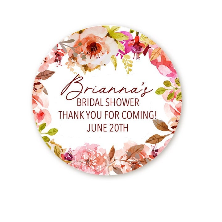 Watercolor Floral Wreath Bridal Shower Stickers, Thank You Stickers, Wedding Favor Sticker Labels, Personalized Party Favors