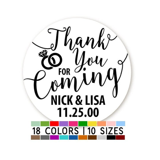Thank You For Coming Think Rings Bridal Shower Stickers, Thank You Stickers, Wedding Favor Sticker Labels, Personalized Party Favors
