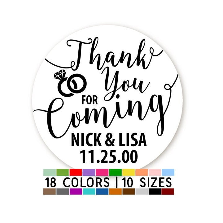Thank You For Coming Think Rings Bridal Shower Stickers, Thank You Stickers, Wedding Favor Sticker Labels, Personalized Party Favors