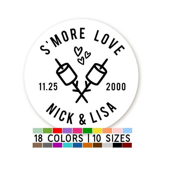 S'more Love Stickers with S'mores, Wedding Favor Personalized Stickers, Chocolate Favor Stickers, Bridal Shower Labels, Party Favor Label