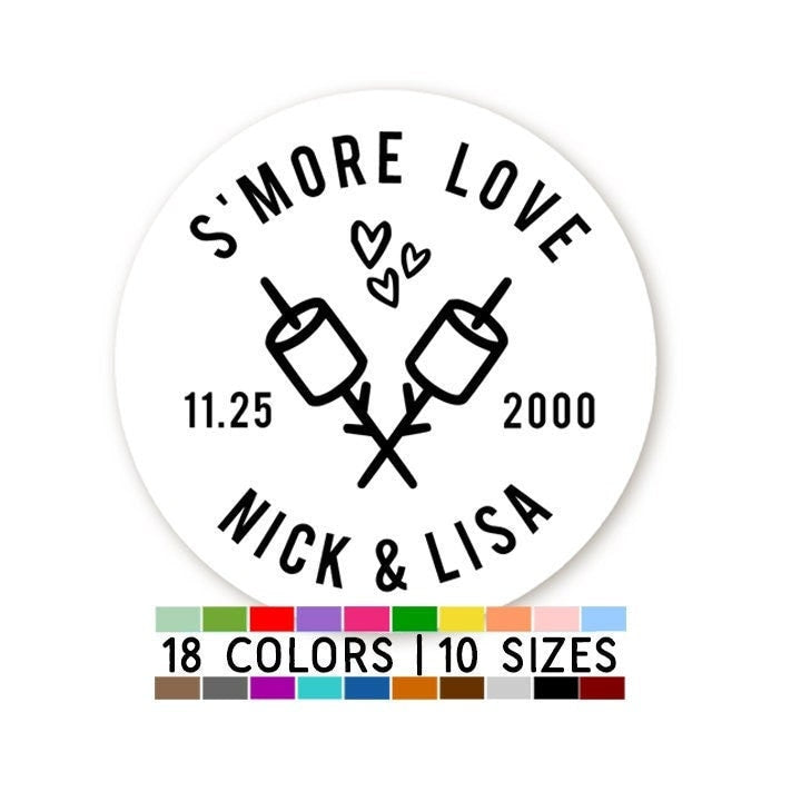S'more Love Stickers with S'mores, Wedding Favor Personalized Stickers, Chocolate Favor Stickers, Bridal Shower Labels, Party Favor Label