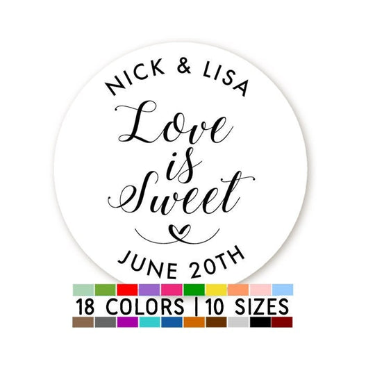 Love Is Sweet Sticker, Personalized Party Favor Stickers, Candy Favor Labels, Wedding Cupcake Label, Honey Wedding Favor Stickers