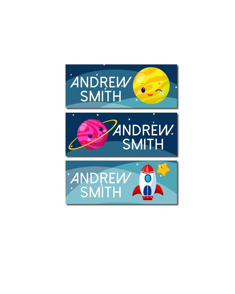 Outer Space Kids Name Stickers, Back to School Vinyl Label, Child First Last Name