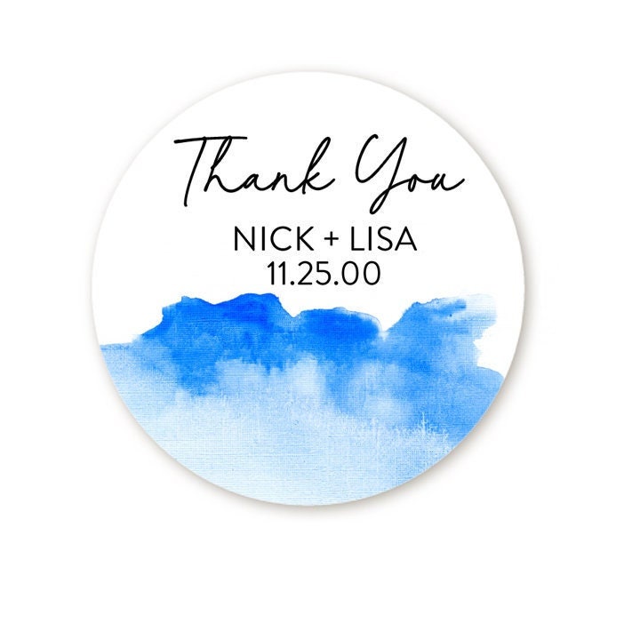 Watercolor Blue Wedding Favor Stickers, Bridal Shower Label Favors,  Blush Watercolor Thank You Stickers, Wedding Favor Sticker Label