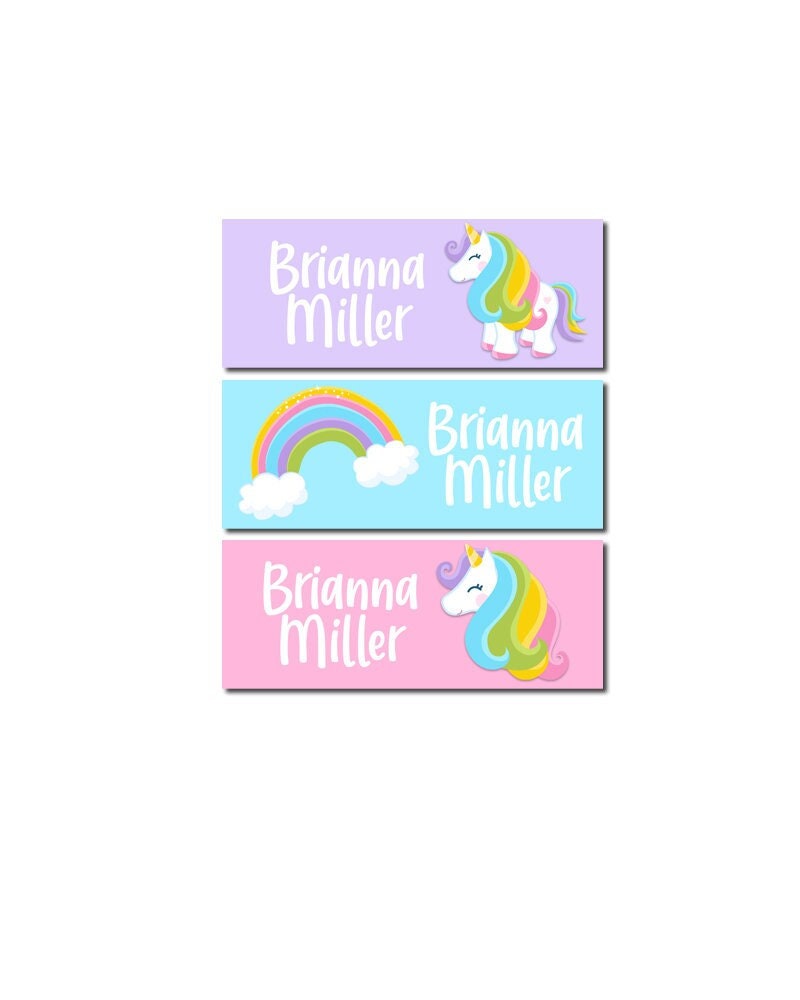 Personalized Kids Name Labels, Waterproof Unicorn Stickers, Supplies for Back to School